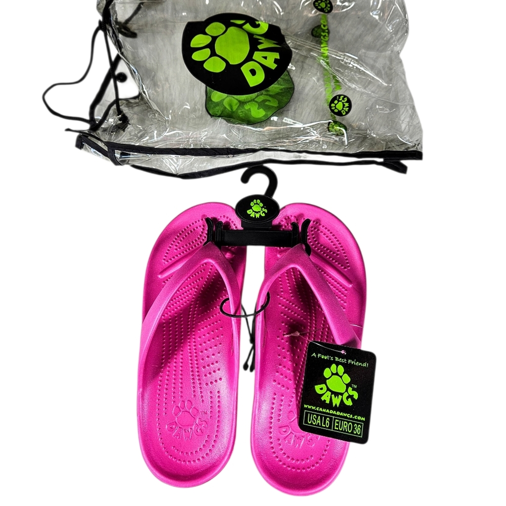 NWT Dawgs Ladies Hot Pink Flip Flops Sandals Size 6